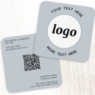 Simple Logo and Text QR Code Powder Blue Square Business Card