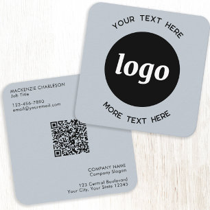 Simple Logo and Text QR Code Powder Blue Square Business Card