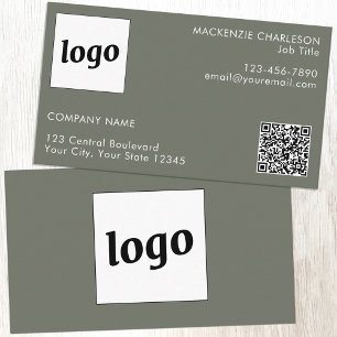 Simple Logo and Text QR Code Sage Green Business Card