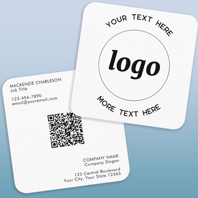 Simple Logo and Text QR Code Square Business Card (Logo with custom text and QR code square business card)