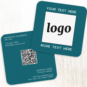 Simple Logo and Text QR Code Teal Green Square Business Card