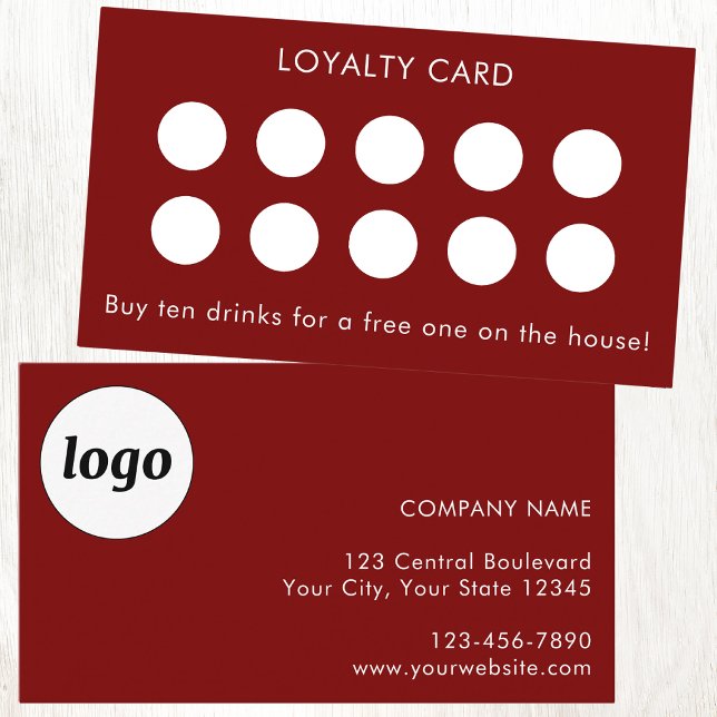 Simple Logo and Text Red Customer Loyalty Card (Simple logo with custom text business branding promotional dark red burgundy customer loyalty card)