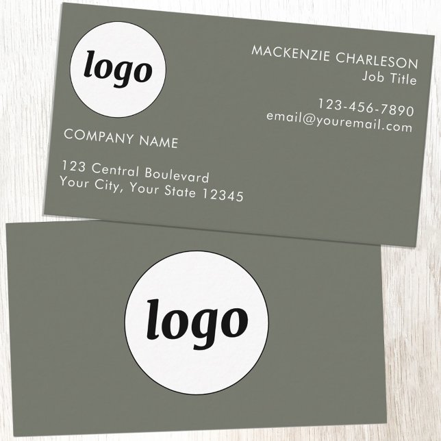 Simple Logo and Text Sage Green Business Card (Logo with custom text sage green minimalist business card)
