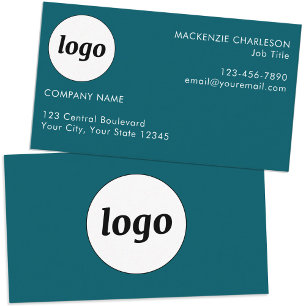 Simple Logo and Text Teal Green Business Card