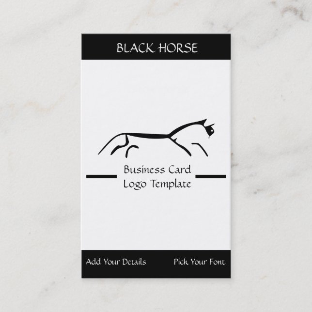 Simple Logo Black Horse Logo Template Business Card (Front)