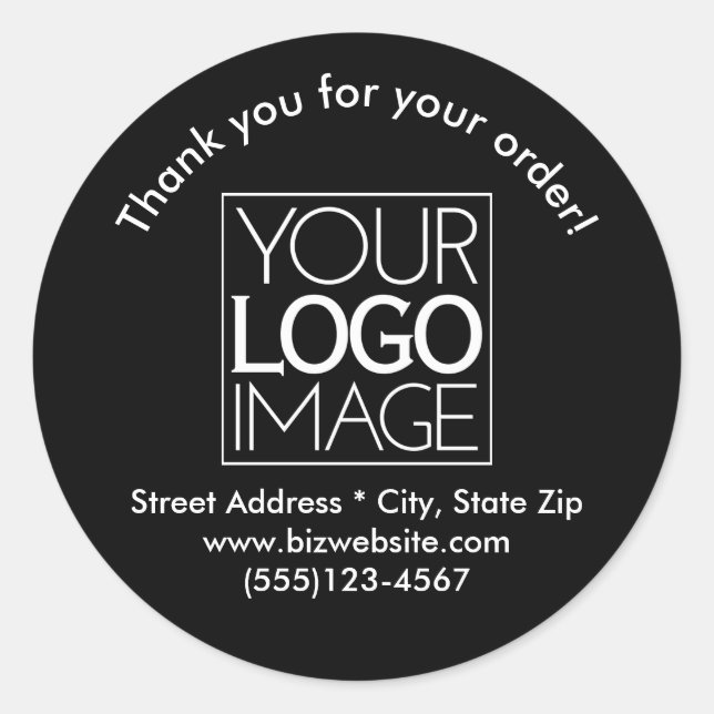 Simple Logo Black White Business Thank You Classic Round Sticker (Front)