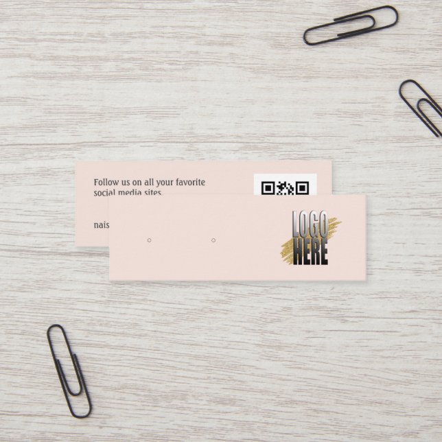 Simple Logo Blush Earring Display with QR Code   Mini Business Card (Front/Back In Situ)