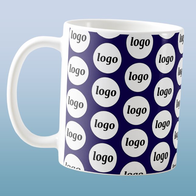 Simple Logo Business Branding Pattern Navy Blue Coffee Mug (Simple logo pattern business branding promotional coffee mug)