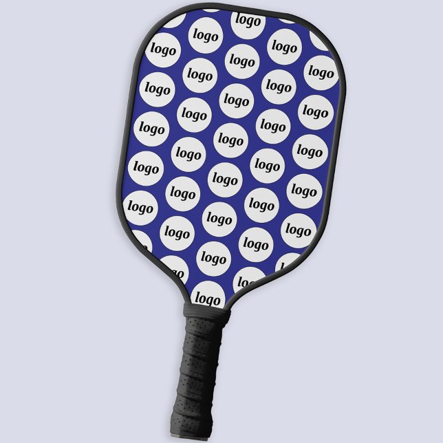 Simple Logo Business Pattern Blue Pickleball Paddle (Simple logo pattern business branding promotional pickleball paddle in blue)