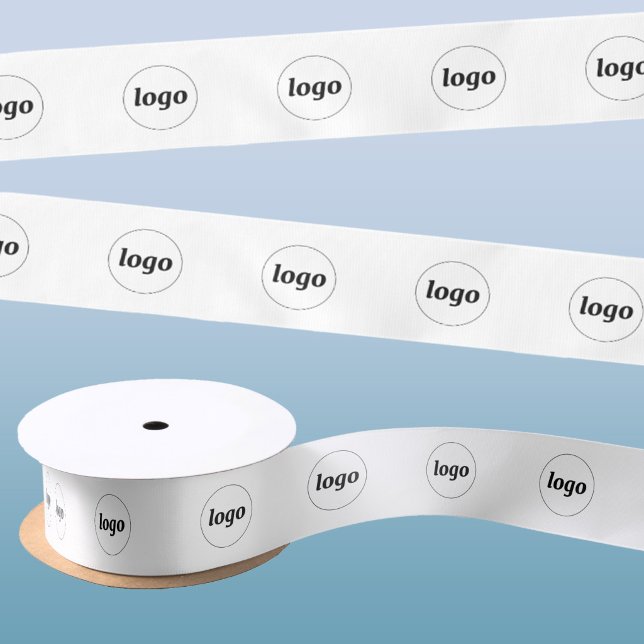 Simple Logo Business Pattern Satin Ribbon (Simple logo with custom text business branding promotional ribbon)