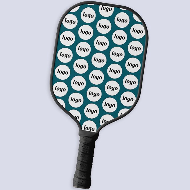 Simple Logo Business Pattern Teal Green Pickleball Paddle (Simple logo pattern business branding promotional pickleball paddle in teal green)