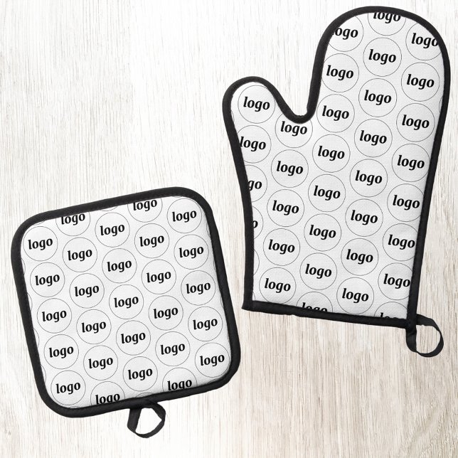 Simple Logo Business Promotional Pattern Oven Mitt & Pot Holder Set (Logo pattern business branding promotional oven glove or mitt and pot holder)