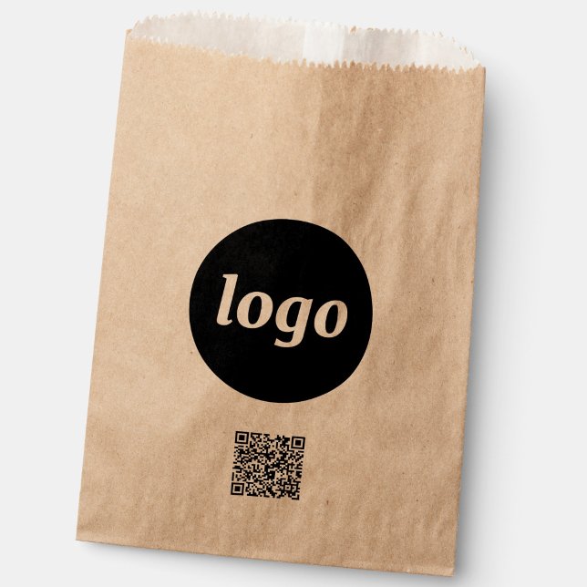Simple Logo Business Promotional QR Code Kraft Favour Bag (Simple logo with QR code business branding promotional Kraft brown paper bag for branded packaging)