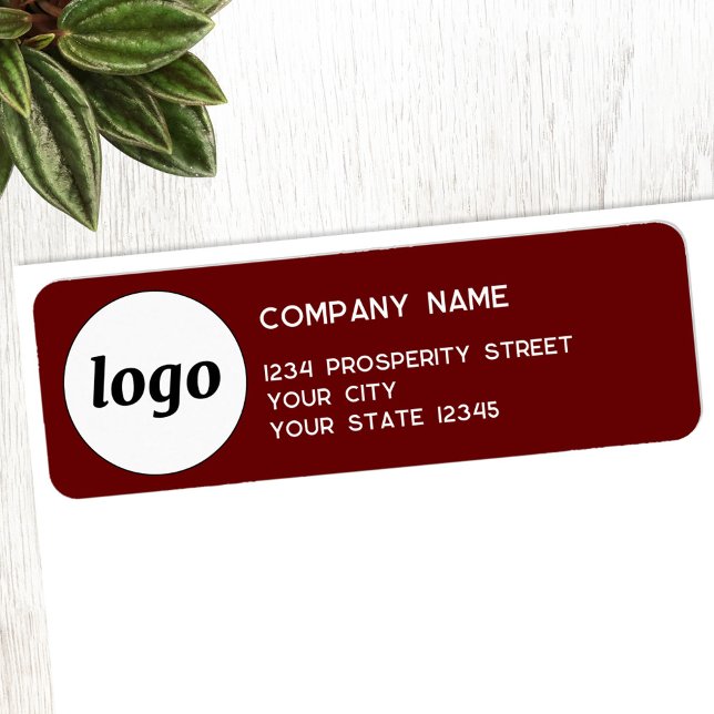 Simple Logo Company Return Address Burgundy Label (Simple logo with custom text business branding promotional burgundy return address label)
