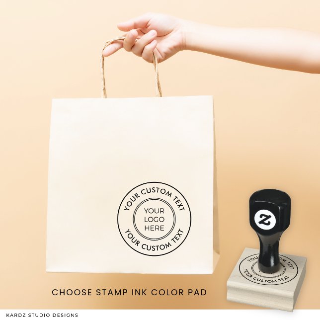 Simple Logo Custom Text Business Rubber Stamp (The stamp shown is 2x2 inches. Choose stamp and color ink pad.)