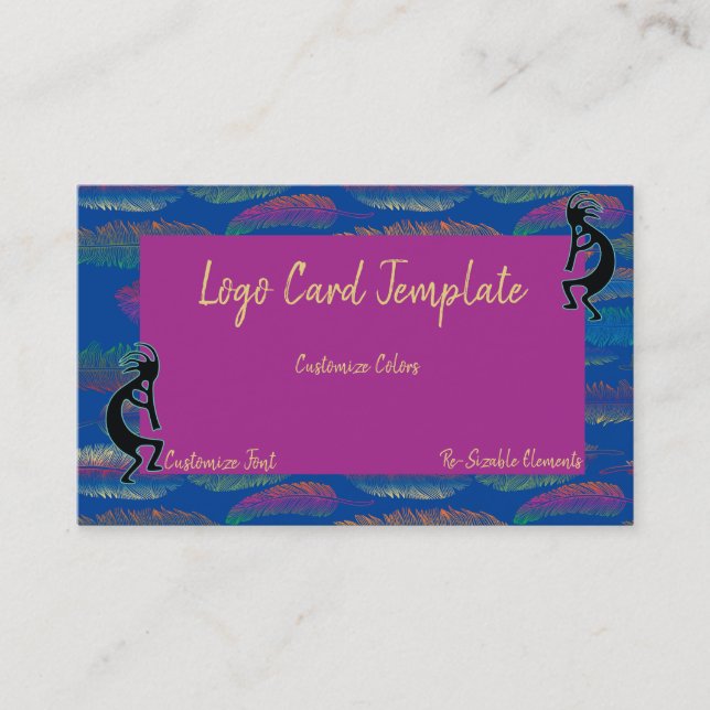 Simple Logo Kokopelli Feathers Business Card (Front)