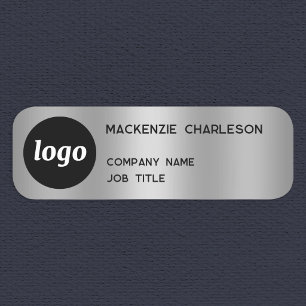 Simple Logo Minimalist Silver Effect Name Tag