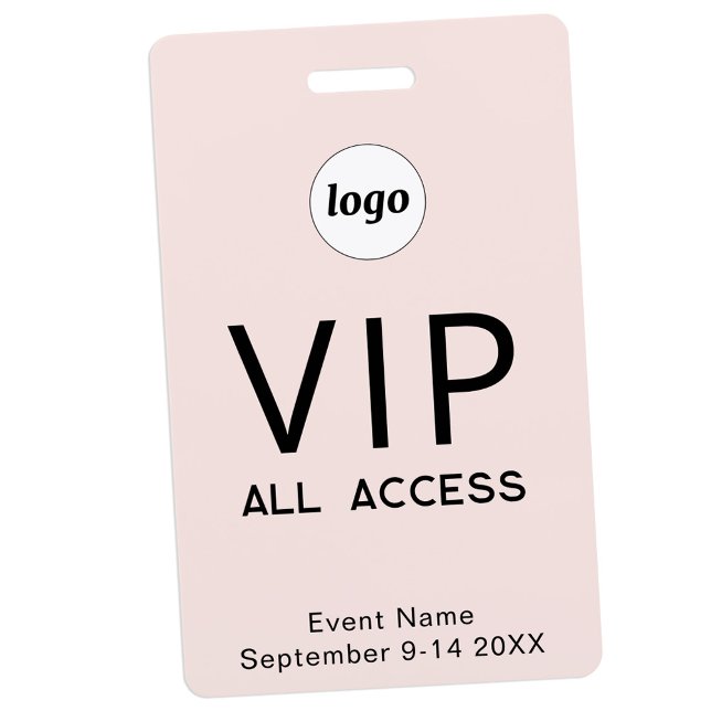 Simple Logo Minimalist VIP All Access Pass Event ID Badge (Simple logo with custom text business branding promotional blush pink VIP all access ID pass)