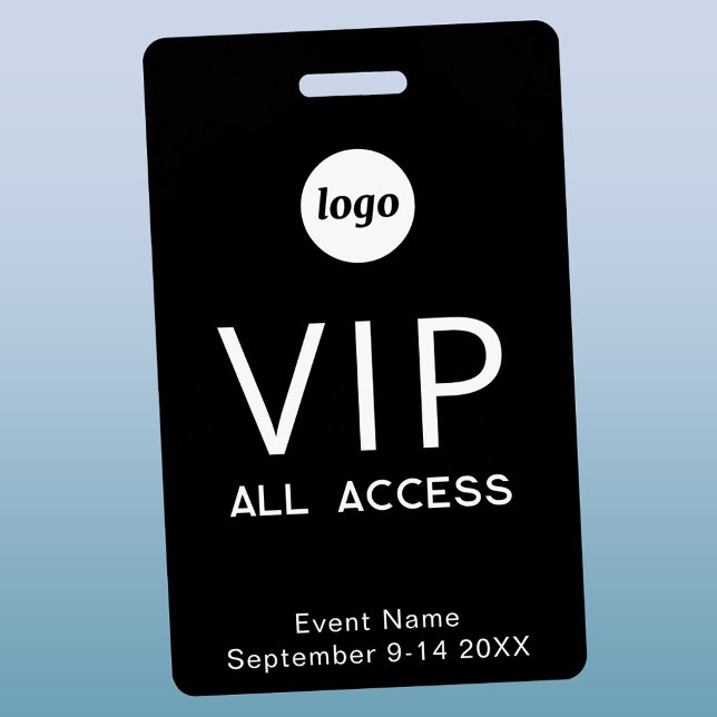 Simple Logo Minimalist VIP Event ID Badge (Simple logo custom text VIP all access pass black)