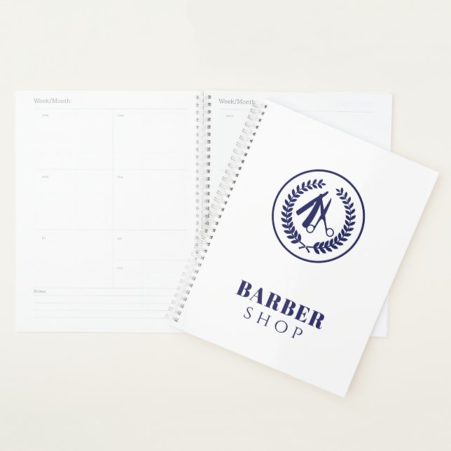 Simple logo modern navy white barber shop manager planner (Display)