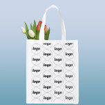 Simple Logo Pattern Business Branding Promotional Reusable Grocery Bag<br><div class="desc">Simple logo branding pattern design to foster brand loyalty and promote your small business. Replace the logo with your own and change the background colour in the Design Tool to customise. Great for your staff and employees, to use in your business and to give away to your customers and clients....</div>