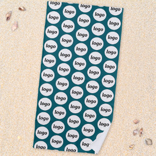 Simple Logo Pattern Business Promotional Teal Beach Towel