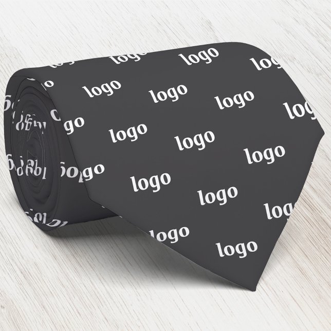 Simple Logo Pattern Dark Charcoal Grey Business Tie (Simple logo pattern charcoal gray business branding promotional neck tie for staff employee uniforms)