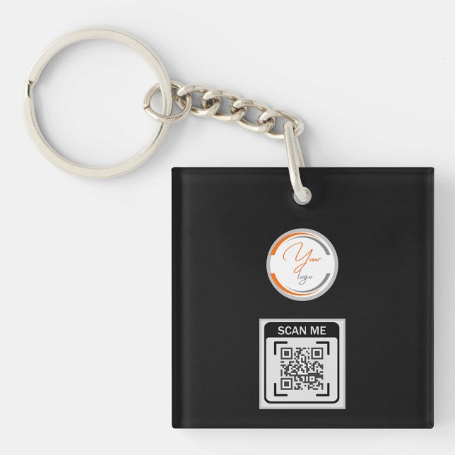 Simple Logo QR Code Business Black Key Ring (Front)