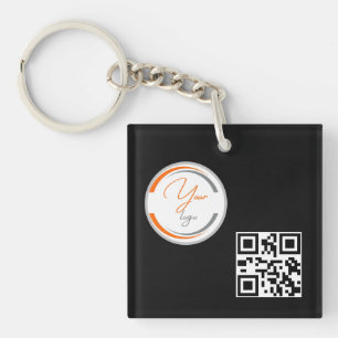 Simple Logo QR Code Business Black Key Ring