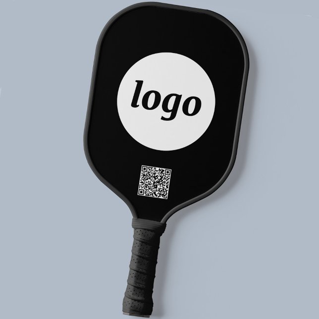 Simple Logo QR Code Business Black Pickleball Paddle (Logo and QR code business promotional pickleball paddle)