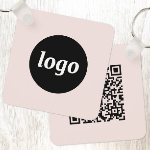 Simple Logo QR Code Business Blush Pink Key Ring