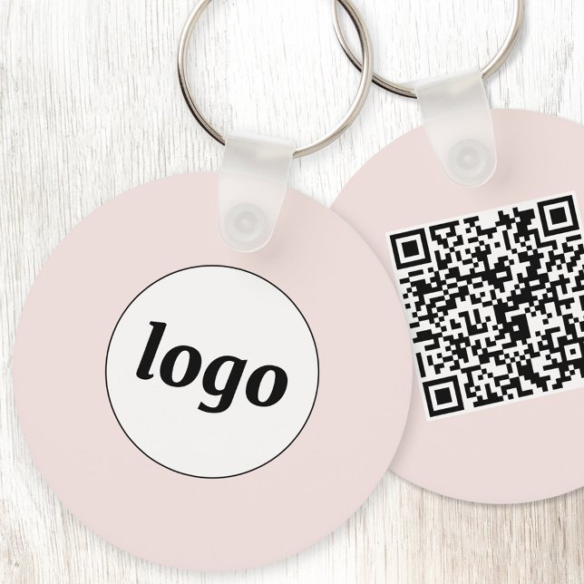 Simple Logo QR Code Business Blush Pink Key Ring (Simple logo with QR code business branding promotional blush pink keychain)