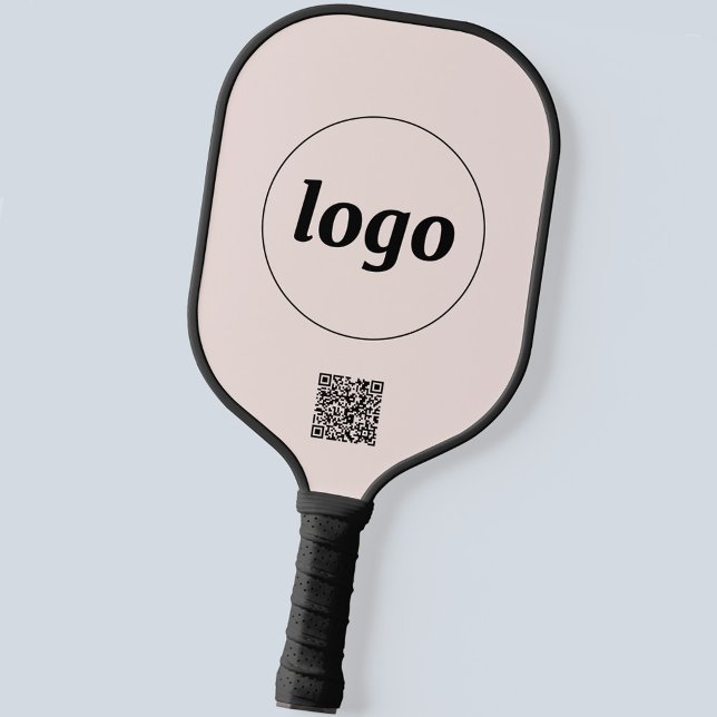 Simple Logo QR Code Business Blush Pink Pickleball Paddle (Logo and QR code business promotional pickleball paddle)
