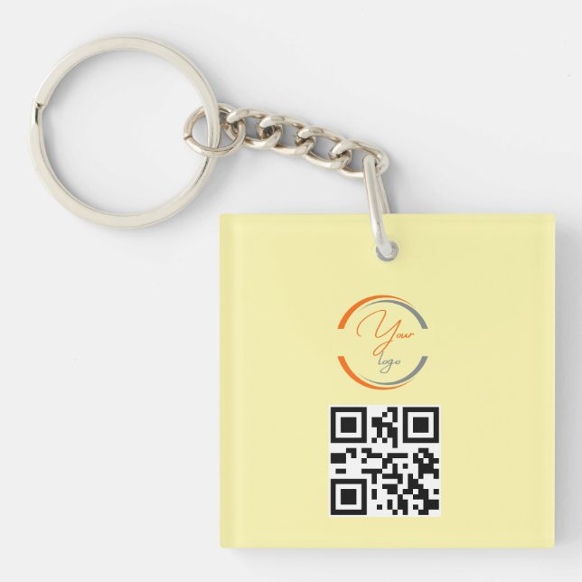 Simple Logo QR Code Business Light Yellow Key Ring (Front)
