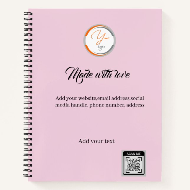 Simple Logo QR Code Business Pink Notebook (Front)