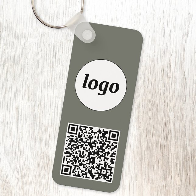 Simple Logo QR Code Business Sage Green Key Ring (Logo with QR code business promotional keychain keyring)