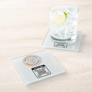 Simple Logo QR Code Business White Glass Coaster