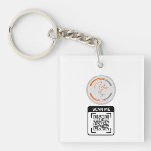 Simple Logo QR Code Business White Key Ring