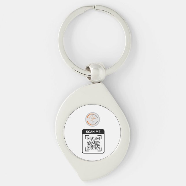 Simple Logo QR Code Business White Key Ring (Front)