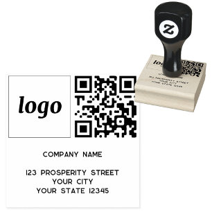 Simple Logo QR Code Company Return Address Rubber Stamp