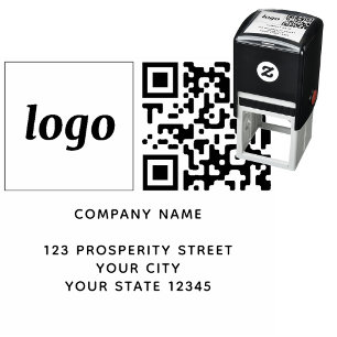 Simple Logo QR Code Company Return Address Self-inking Stamp
