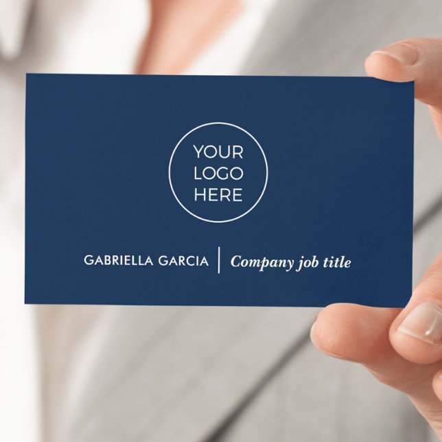 Simple Logo QR Code Navy Blue Business Card (Front side of card shown in 3.5 x 2.0 inch, add your business details and QR Code on the backside.)