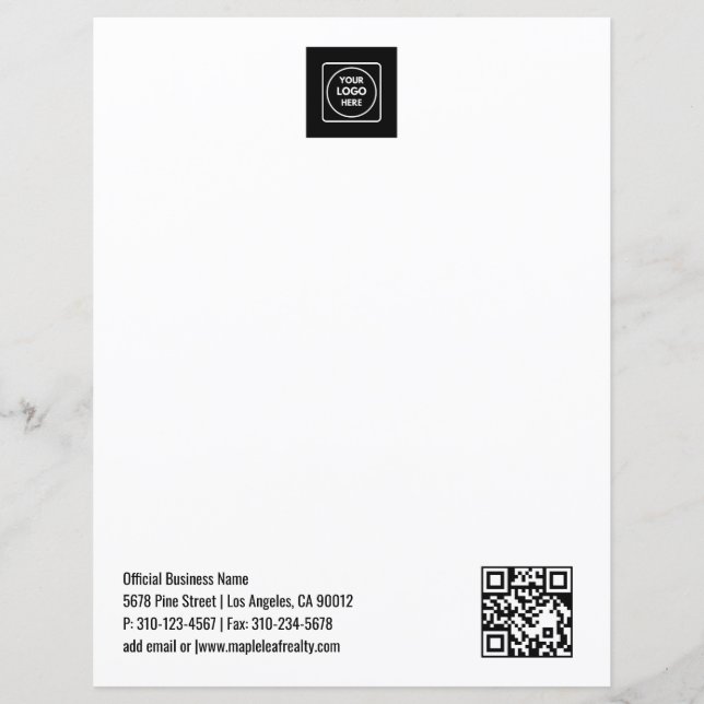 Simple Logo QR Code Professional letterhead (Front)