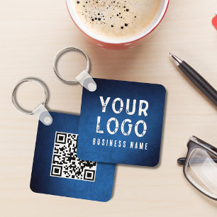 Simple Logo QR Code Promotional Blue Gradient Key Ring