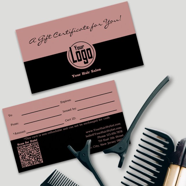 Simple Logo QR Code SMB Gift Certificate (Simple Logo QR Code SMB Gift Certificate, Dual Color Tuscany Pink & Black)