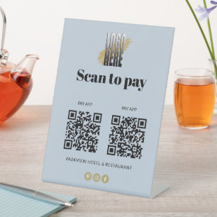 Simple Logo Scan to Pay Apps 2 QR Codes Dusty Blue Pedestal Sign