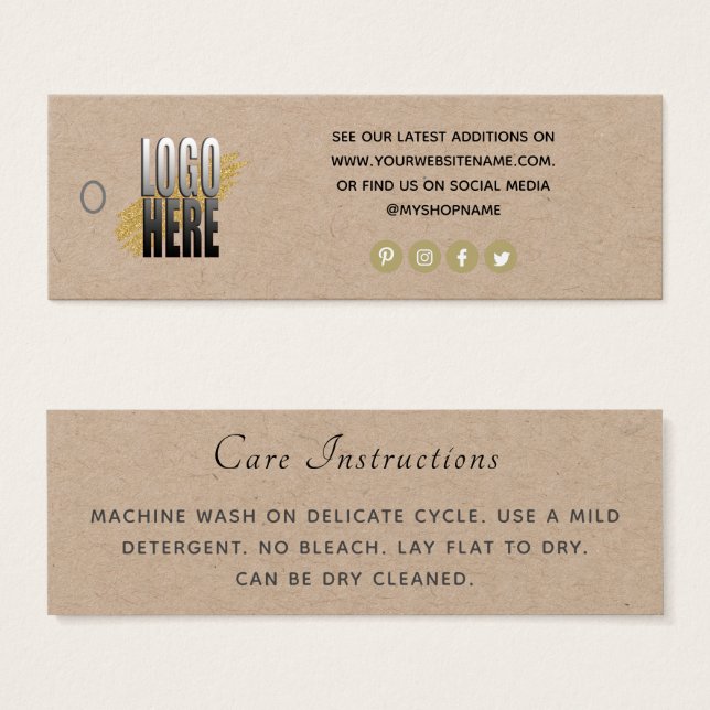 Simple Logo Social Media Kraft Clothing Care  tag (Front & Back)