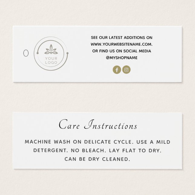 Simple Logo Social Media White Clothing Care  tag (Front & Back)