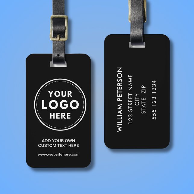 Simple Logo Text Black Luggage Tag (Black logo professional business corporate travel luggage tag. Customize with own details.)