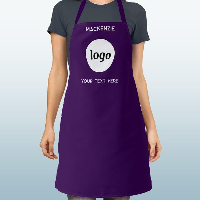 Simple Logo Text Business Branding Dark Purple Apron (Simple logo with custom text business branding promotional dark plum purple apron)